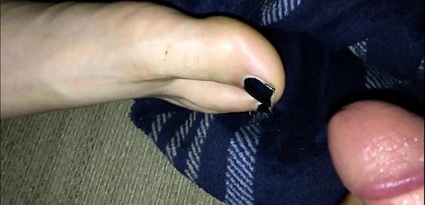  Hot passed out wife gets her toes sucked then toe fucked shooting cum all over and between her sexy painted toes